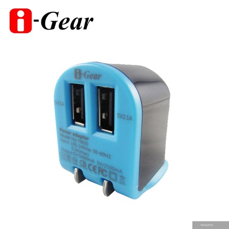 可同時充二個電子產品 AC轉USB 3.1A雙USB旅充變壓器(藍/黑)