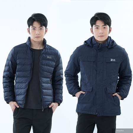 男款二件式GlobeTex防水透濕長版外套+無縫拒水羽絨外套GJ25002丈青