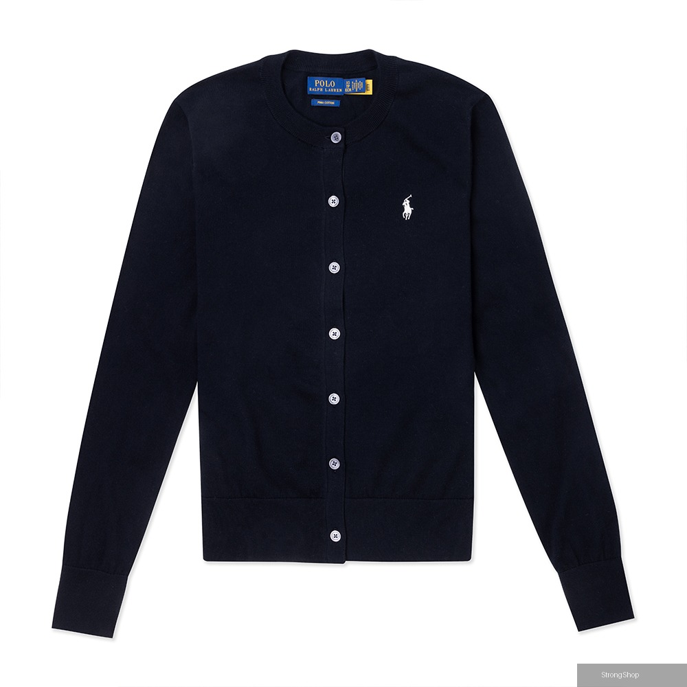 熱銷圓領刺繡小馬針織開襟外套(女)-黑色