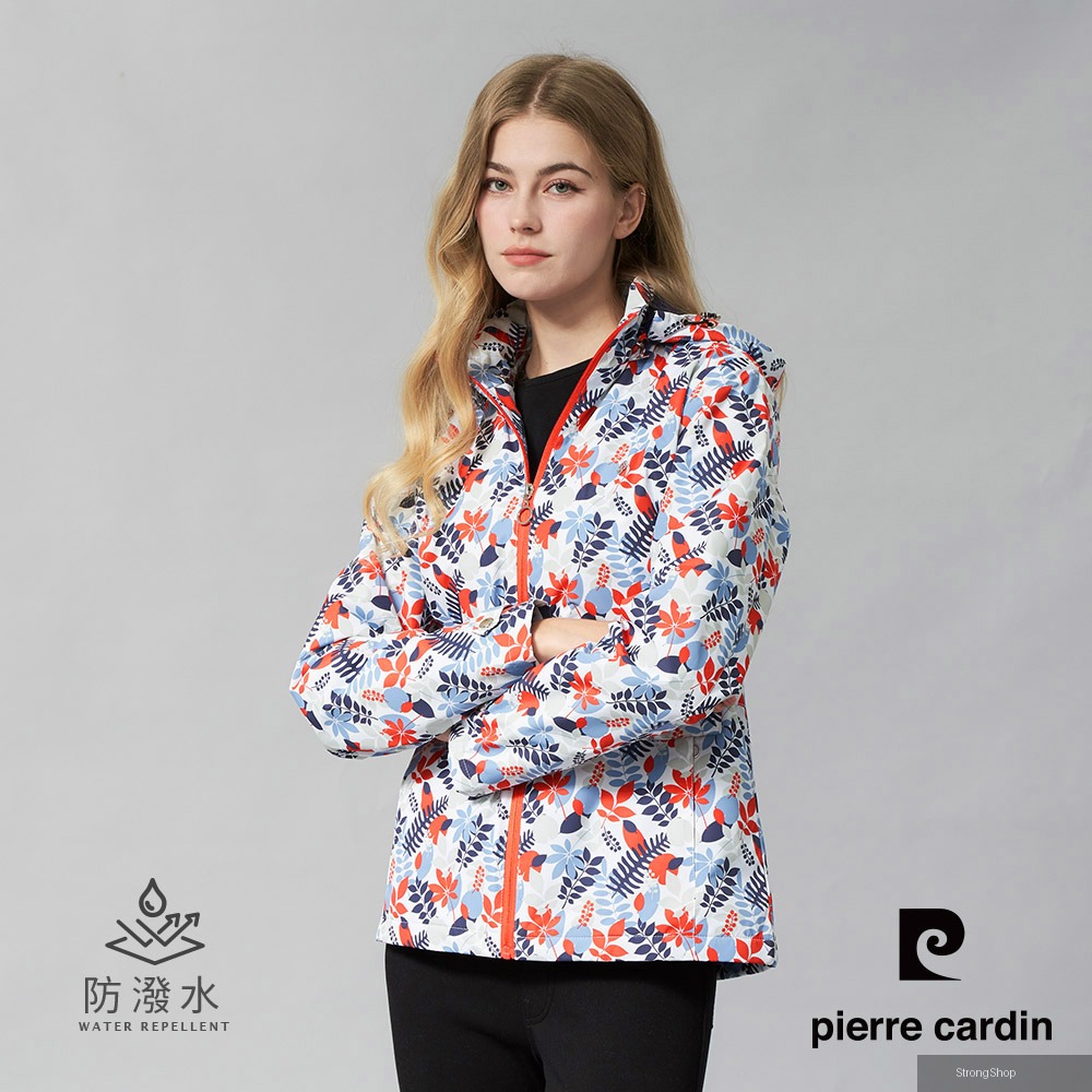 女裝 戶外防風防潑水可拆帽花朵印花外套-深藍色 (6245793-38)
