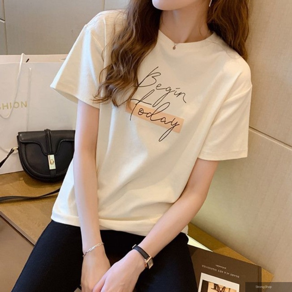 女韓版流行字母短袖T恤上衣(M-2XL /中大尺碼 / 2色)