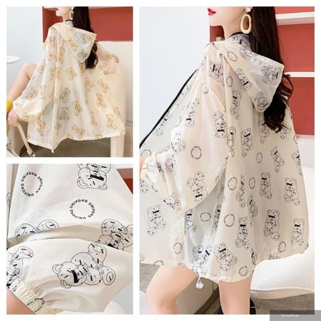 防曬 涼感 大碼 女裝 冰絲 外套 清爽熊素描薄外套 L-5XL