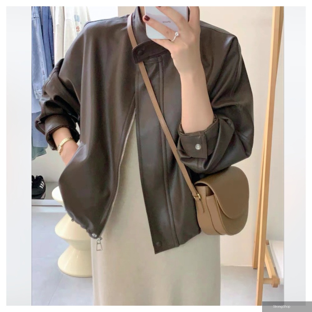 中大服飾 女裝 美式飛行員咖啡色仿皮皮衣夾克外套 M-3XL 現+預