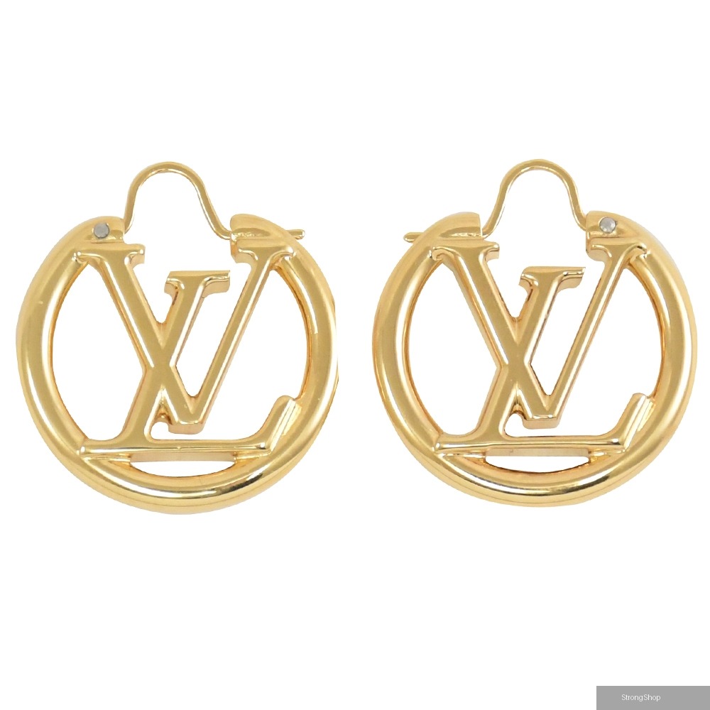 Louis Vuitton LV M00396 LOUISE PM 經典品牌LOGO鏤空造型針式耳環.金
