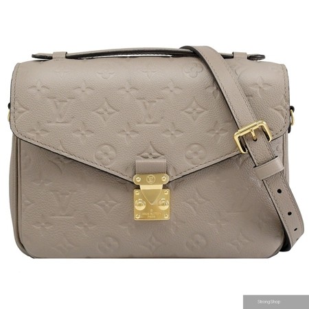 Louis Vuitton LV M44881 Pochette Mtis 經典花紋皮革壓紋手提兩用包.灰