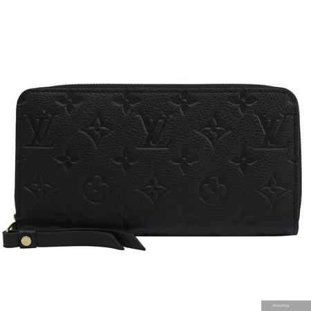 Louis Vuitton LV M61864 M60571 經典花紋全皮革壓紋拉鍊長夾.黑
