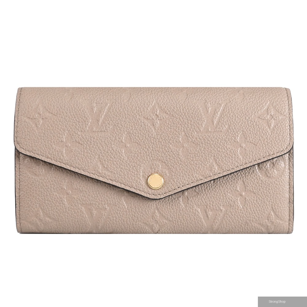 Louis Vuitton LV Sarah 經典花紋壓紋小牛皮扣式長夾.斑鳩灰 現貨