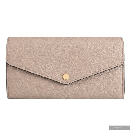 Louis Vuitton LV Sarah 經典花紋壓紋小牛皮扣式長夾.斑鳩灰 現貨
