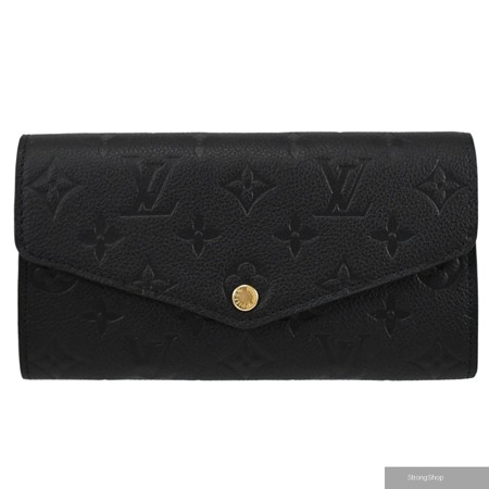 Louis Vuitton LV Sarah 經典花紋壓紋小牛皮扣式長夾.黑 現貨