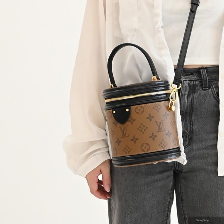 Louis Vuitton LV CANNES 經典印花拼接小牛皮兩用圓筒包.黑邊 現貨