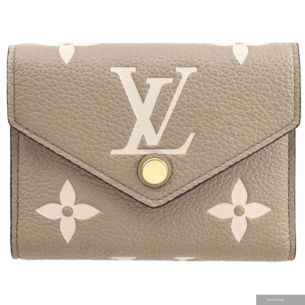 Louis Vuitton LV VICTORINE 經典印花壓紋牛皮三折零錢短夾.斑鳩灰 現貨