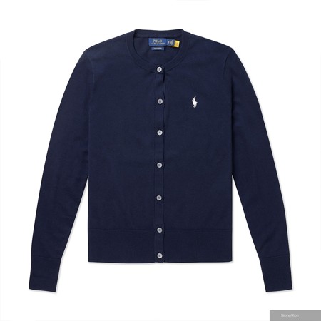 Ralph Lauren RL 熱銷刺繡小馬開襟針織外套(女)-深藍色