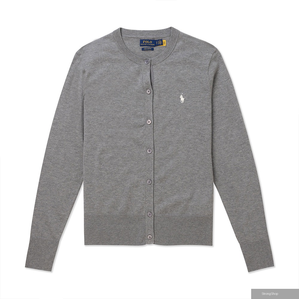 Ralph Lauren RL 熱銷刺繡小馬開襟針織外套(女)-灰色