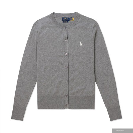 Ralph Lauren RL 熱銷刺繡小馬開襟針織外套(女)-灰色