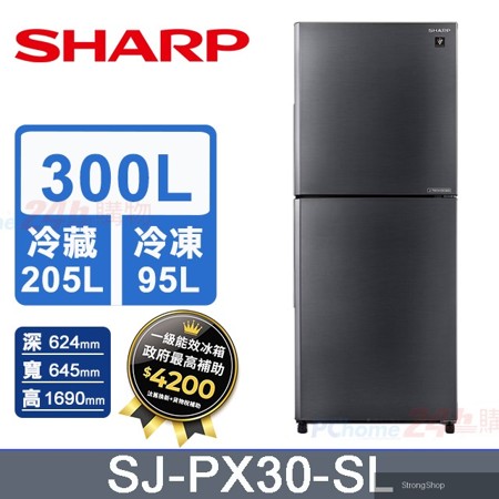 300公升 大冷凍雙門除菌冰箱 (曜岩灰) SJ-PX30-SL
