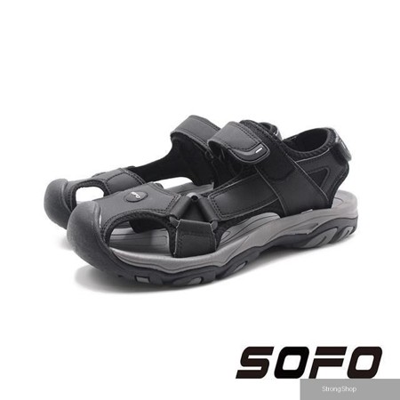 (男)水陸溯溪魔鬼氈運動休閒護趾涼鞋 男鞋-黑