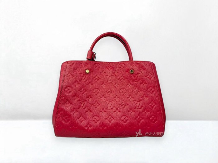 遠麗精品 132 A13185 LV包包 Montaigne MM 桃紅壓花牛皮蒙田包M41194 (台北大安店)