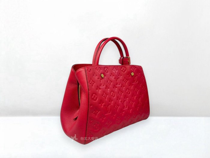 遠麗精品 132 A13185 LV包包 Montaigne MM 桃紅壓花牛皮蒙田包M41194 (台北大安店)