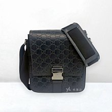 遠麗精品 132 C3855 GUCCI包包 深藍色壓紋牛皮銀釦Signature釦式側背包473877 (桃園店)