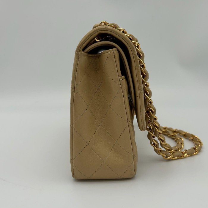 GINZA VINTAGE 香奈兒經典cf25 奶茶金鍊條包 卡標齊 6開 25x16x6.5